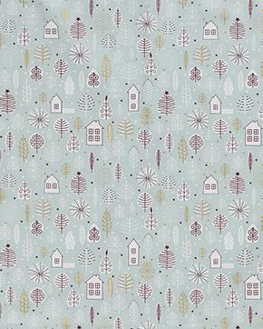 Poplin Katoen Mint Kerstdorp, Hobby en Vrije tijd, Stoffen en Lappen, Groen, Nieuw