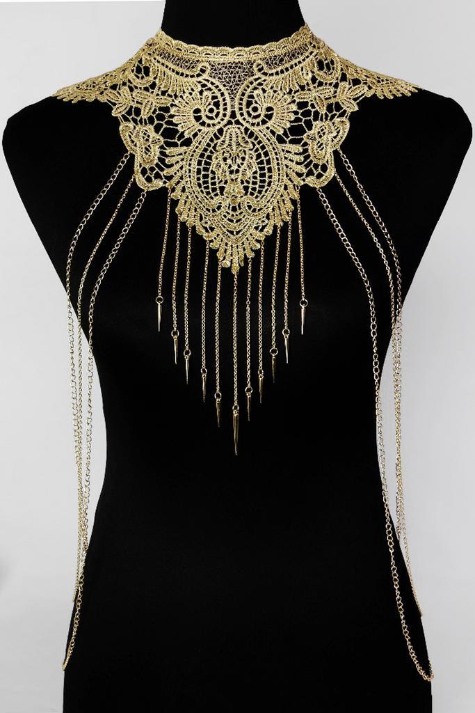 Body Chain Goud Kant Choker Lichaamsketting Victoriaans Sexy, Sieraden, Tassen en Uiterlijk, Kettingen, Goud, Nieuw, Verstelbaar
