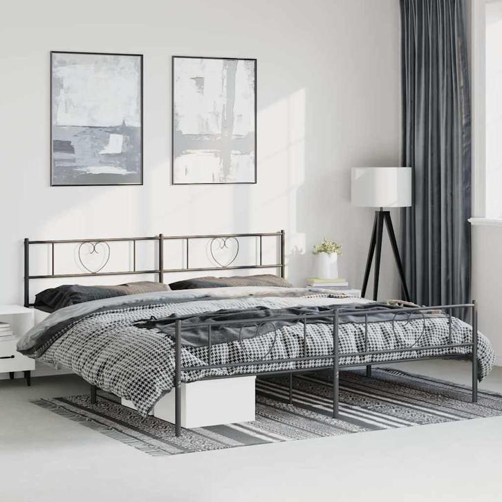 vidaXL Bedframe met hoofd- en voeteneinde metaal zwart, Huis en Inrichting, Slaapkamer | Bedden, Zwart, Nieuw, Metaal, Tweepersoons