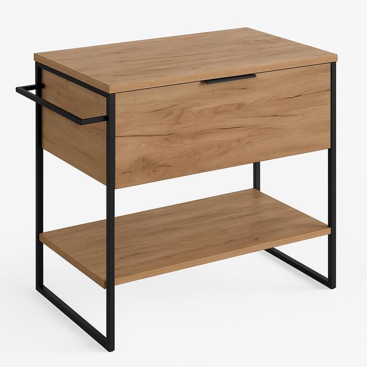 Staande Wastafelkast Kobe 80 x 46 x 85 cm - Eiken, Huis en Inrichting, Badkamer | Badkamermeubels, Nieuw, Wastafelkast, Verzenden