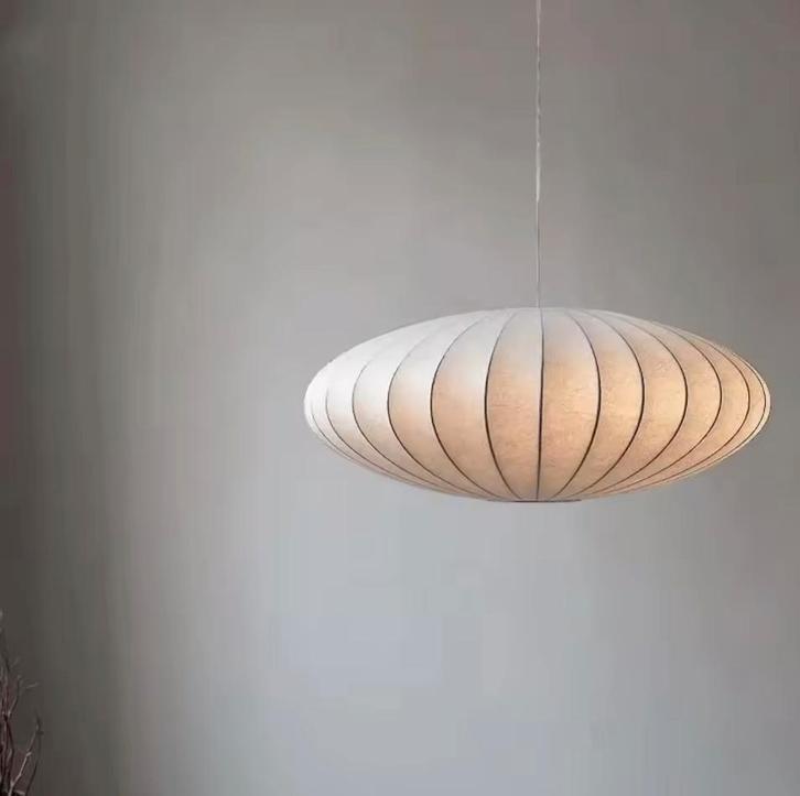 Italiaanse Zijden Hanglamp Creme - Moderne Zijde Lamp 40cm, Huis en Inrichting, Lampen | Hanglampen, Nieuw, Stof, Verzenden