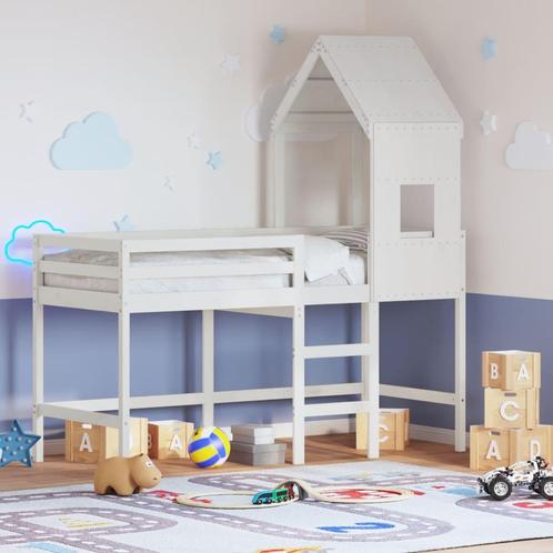 vidaXL Halfhoogslaper met ladder en bedhuis grenenhout wit, Huis en Inrichting, Slaapkamer | Bedden, 80 cm, 200 cm, Wit, Eenpersoons