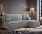 Hoekbank Ribstof Karlito Grijs | Universeel | €399,-, Huis en Inrichting, Banken | Bankstellen, Hout, Hoekbank, 200 tot 250 cm