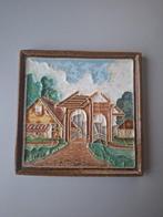 Tegel - Cloisonne tegel van een boerderij met een ophaalbrug, Antiek en Kunst