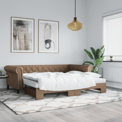 vidaXL Slaapbank onderschuifbed en matrassen 90x200 cm, Huis en Inrichting, Slaapkamer | Bedden, 90 cm, 200 cm, Bruin, Eenpersoons
