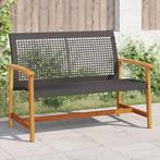 vidaXL Tuinbank 112 cm poly rattan en acaciahout zwart, Verzenden, Nieuw, Rotan