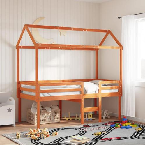 vidaXL Hoogslaper met dak massief grenenhout wasbruin 75x190, Huis en Inrichting, Slaapkamer | Bedden, Bruin, Nieuw, Hout, Verzenden