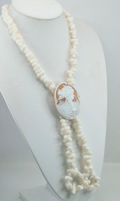 Koraal - Zilver - Halsketting - Wit koraal en schelp, Antiek en Kunst, Curiosa en Brocante