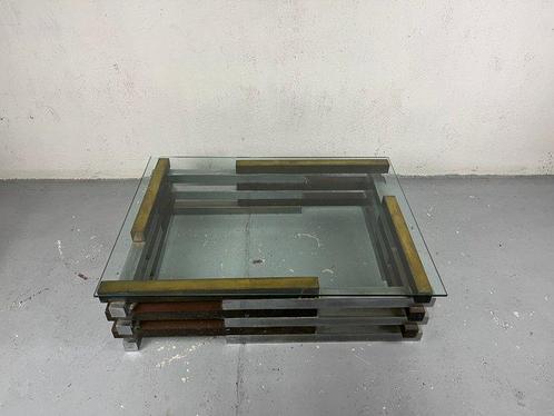 Middentafel - Brons, Glas, Metaal - Salontafel met een basis, Antiek en Kunst, Kunst | Designobjecten