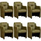 Set van 6 Olijfgroene leren landelijke eetkamerfauteuils - K, Huis en Inrichting, Stoelen, Overige kleuren, Nieuw, Leer, Ophalen of Verzenden