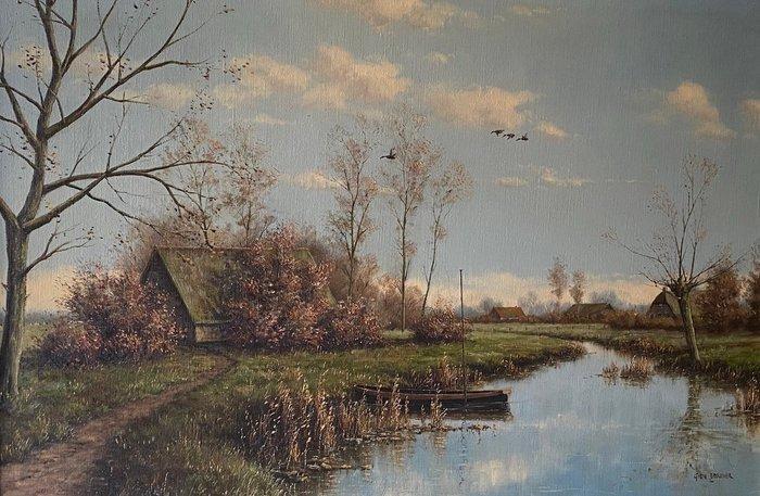 Gien Brouwer (1944) - Boerderijen in de polder, Antiek en Kunst, Kunst | Schilderijen | Klassiek
