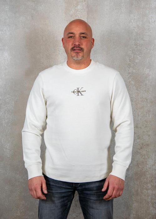 -30% Calvin Klein  Calvin Klein Monologo waffle ls tee  maat, Kleding | Heren, Truien en Vesten, Beige, Nieuw, Verzenden
