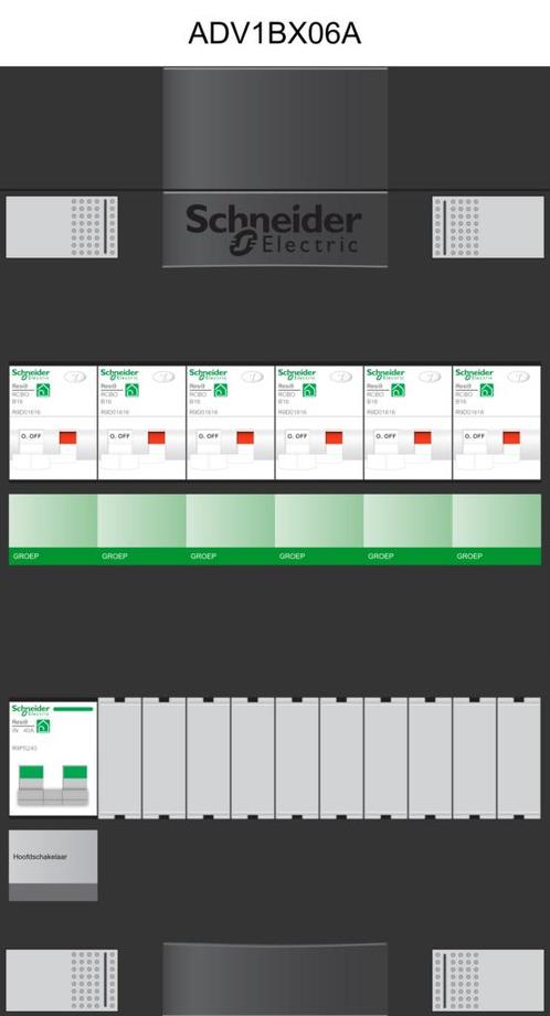 Schneider groepenkast 1 fase met 6 aardlekautomaten, Doe-het-zelf en Verbouw, Elektra en Kabels, Nieuw, Ophalen of Verzenden