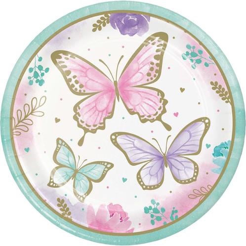 Vlinder Borden 23cm 8st, Hobby en Vrije tijd, Feestartikelen, Nieuw, Verzenden