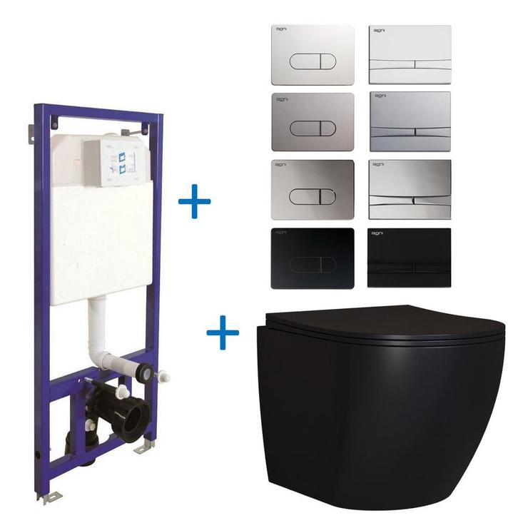Toiletset Budget 65 Mudo Mat zwart Met B&W Drukplaat, Doe-het-zelf en Verbouw, Sanitair, Overige typen, Nieuw, Chroom, Ophalen of Verzenden