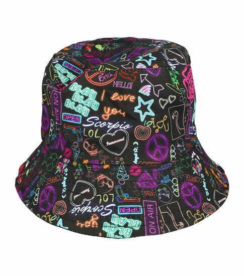 Bucket Hat Omkeerbaar Tekst Figuren Patroon Paars Zwart, Kleding | Dames, Hoeden en Petten