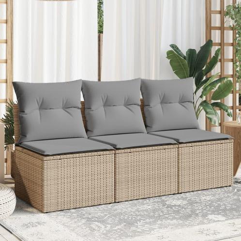 vidaXL Tuinbank 3-zits met kussens poly rattan beige, Tuin en Terras, Tuinsets en Loungesets, Nieuw, Rotan, Verzenden