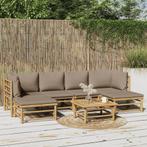 vidaXL 7-delige Loungeset met kussens bamboe taupe, Tuin en Terras, Verzenden, Nieuw, Hout, Loungeset