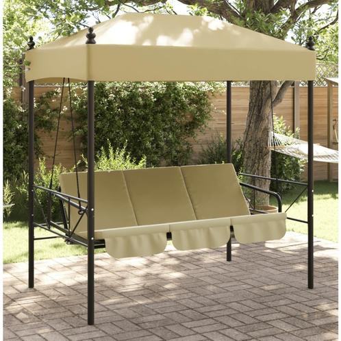 vidaXL Schommelbank met luifel staal zandkleurig, Tuin en Terras, Tuinbanken, Nieuw, Metaal, Verzenden