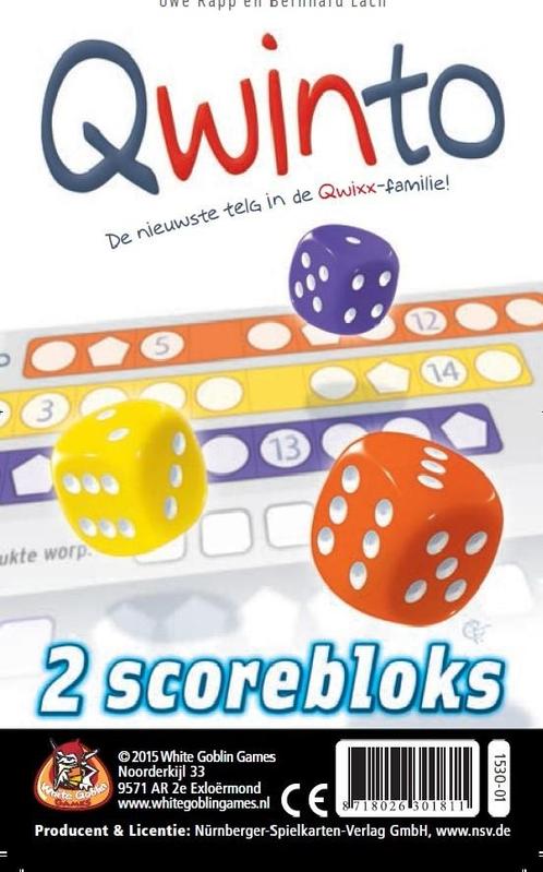 Qwinto Scorebloks | White Goblin Games - Spelonderdelen, Hobby en Vrije tijd, Gezelschapsspellen | Bordspellen, Nieuw, Verzenden
