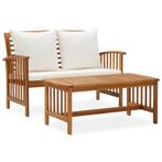 vidaXL 2-delige Loungeset met kussens massief acaciahout, 2 zitplaatsen, Verzenden, Nieuw, Loungeset