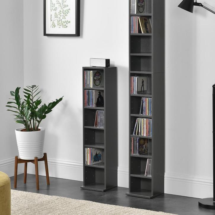 CD DVD kast vakkenkast met 6 planken 90x20x20 cm donkergrijs, Huis en Inrichting, Woonaccessoires | Wandplanken en Boekenplanken