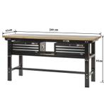 Werkbank zwart 200 cm met hardhouten blad en 2, Ophalen of Verzenden, Nieuw