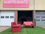Bank JORI Linea rood leer 2+2 zit bankstel design sofa JR870, Design, Zo goed als nieuw, Rechte bank, Leer