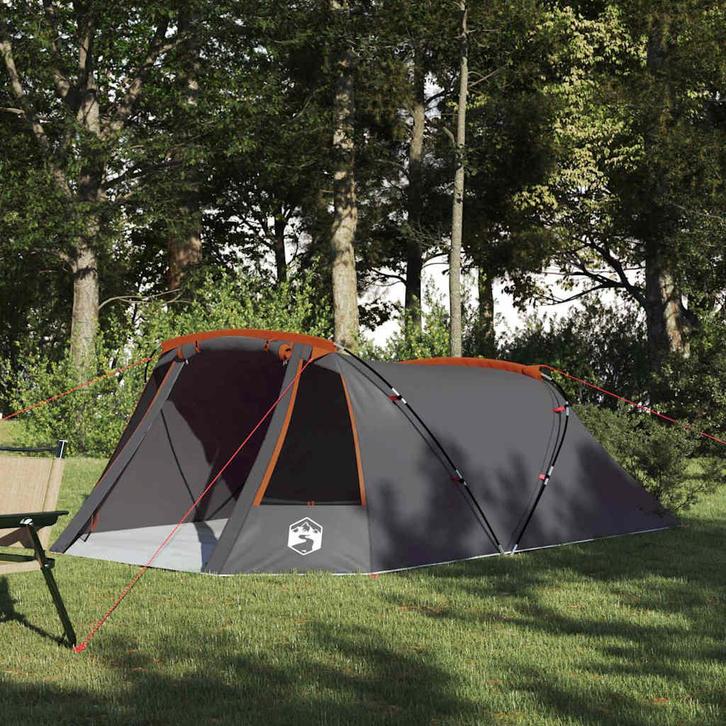 vidaXL Tunnel Tent 3-Person met dak Grijs en Oranje 328 x, Caravans en Kamperen, Tenten, Nieuw, Verzenden