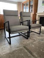 leren fauteuils met stalen frame en hoge rug - grijs leer -, Huis en Inrichting, Fauteuils, Nieuw, Ophalen of Verzenden, Industrieel