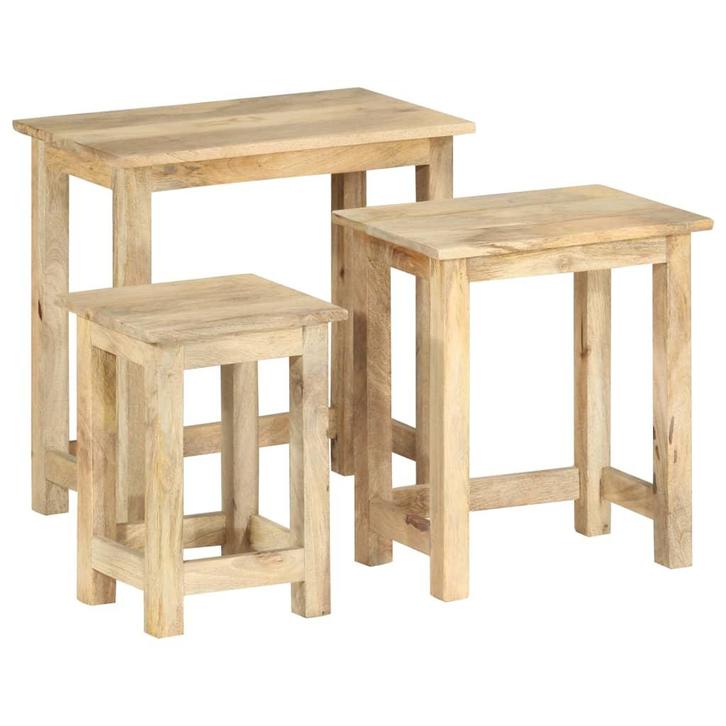 vidaXL 3-delige Tafeltjesset massief mangohout, Huis en Inrichting, Tafels | Bijzettafels, Nieuw, 45 tot 60 cm, Verzenden