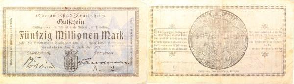 Duitsland 50 Millionen Mark Crailsheim 1923 Notgeld gebra..., Postzegels en Munten, Munten | Nederland, Verzenden