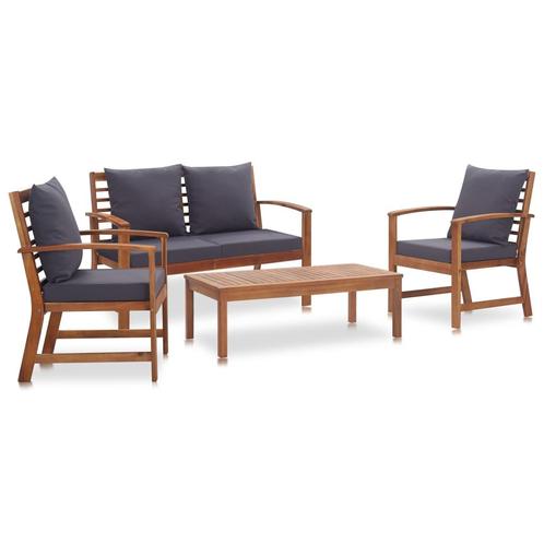 vidaXL 4-delige Loungeset met kussens massief acaciahout, Tuin en Terras, Tuinsets en Loungesets, Loungeset, Nieuw, 4 zitplaatsen