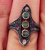 Zonder Minimumprijs - Ring - 9 kt. Geel goud, Zilver Smaragd, Nieuw