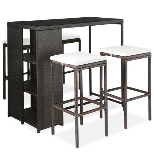 vidaXL 5-delige Tuinbarset met kussens poly rattan bruin, Tuin en Terras, Tuinsets en Loungesets, Nieuw, Rotan, Verzenden