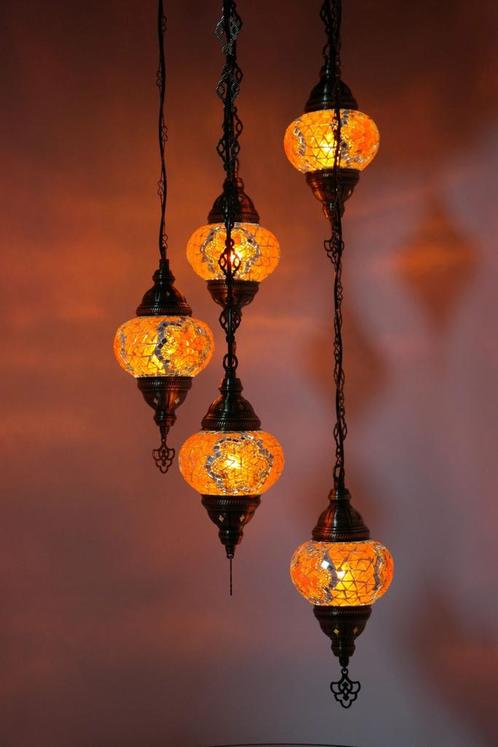 Oosterse mozaïek lamp oranje 5 bollen, Huis en Inrichting, Lampen | Hanglampen, Nieuw, Verzenden