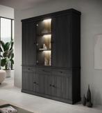 Meubella | Buffetkast zwart eiken 182cm - Vitrinekast LED, Huis en Inrichting, Kasten | Buffetkasten, 150 tot 200 cm, Nieuw, Modern