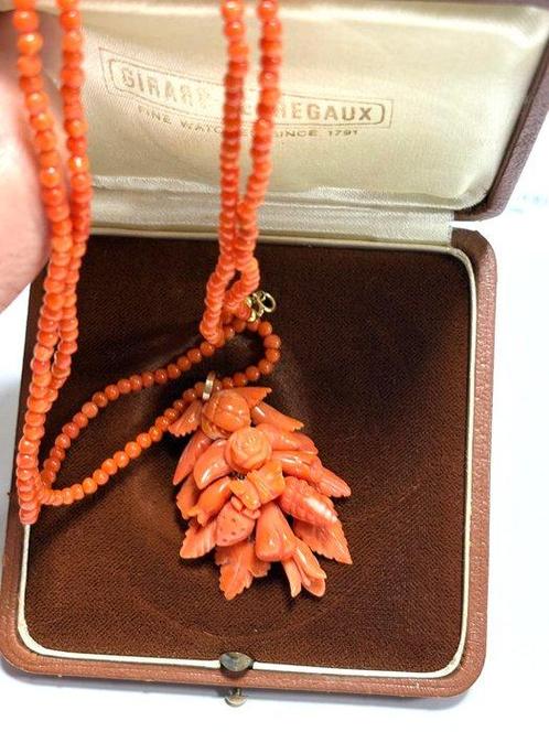 Ketting met hanger - 9 kt. Roségoud Koraal - Koraal -, Sieraden, Tassen en Uiterlijk, Antieke sieraden