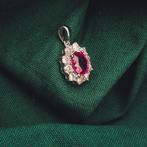 18 Krt. Witgouden hanger met roze spinel en diamant | 0,7..., Ophalen of Verzenden, Gebruikt, Goud, Overige merken