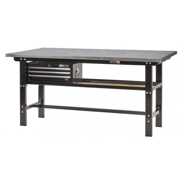 Werkbank zwart 200 cm met zinken werkblad en, Doe-het-zelf en Verbouw, Werkbanken, Ophalen of Verzenden