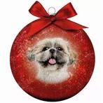Plenty Gifts Kerstbal Frosted Shih Tzu Rood 10CM, Dieren en Toebehoren, Honden-accessoires, Nieuw, Ophalen of Verzenden