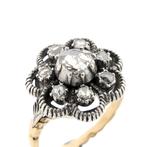 Gouden Victoriaanse ring met roos geslepen diamanten; Ca...., Gebruikt, Overige kleuren, Ophalen of Verzenden, 17 tot 18