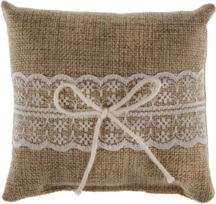 Trouwring kussen van jute en kant, Kleding | Dames, Trouwkleding en Trouwaccessoires, Beige, Nieuw, Accessoires, Verzenden