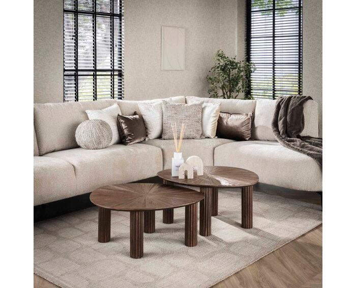 Bijzettafel set/2 driehoek Maya teak - Teak rust brown, Huis en Inrichting, Tafels | Bijzettafels, Nieuw, Ophalen of Verzenden