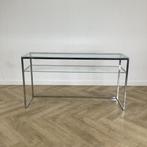 Glazen design sidetable, (hxbxd) 79x148x44 cm, glas - chroom, Ophalen of Verzenden, Gebruikt