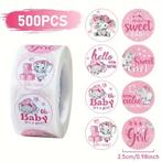 500 stickers baby girl - olifantje op rol (sluitstickers &, Ophalen of Verzenden, Nieuw