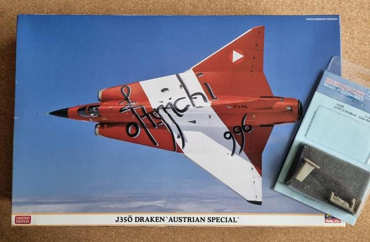 Hasegawa 07519 J35Ö Draken `Austrian Special´ + Aires Gun, Hobby en Vrije tijd, Modelbouw | Vliegtuigen en Helikopters, Hasegawa