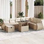 vidaXL 9-delige Loungeset met kussens poly rattan beige, Verzenden, Nieuw, Rotan, Loungeset