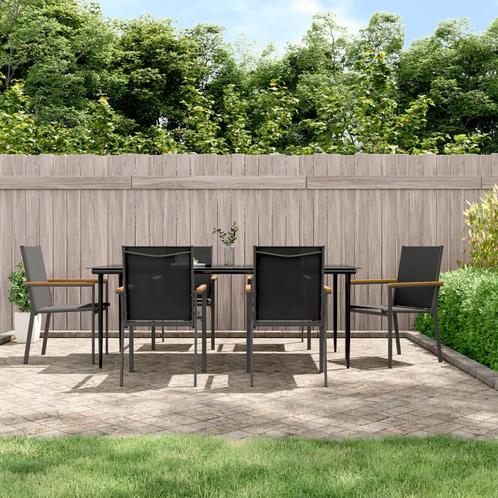 vidaXL 7-delige Tuinset textileen en staal zwart, Tuin en Terras, Tuinsets en Loungesets, Tuinset, Nieuw, 6 zitplaatsen, Rvs, Verzenden