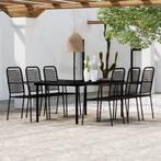 vidaXL 7-delige Tuinset zwart, Tuin en Terras, Verzenden, 6 zitplaatsen, Nieuw, Rvs